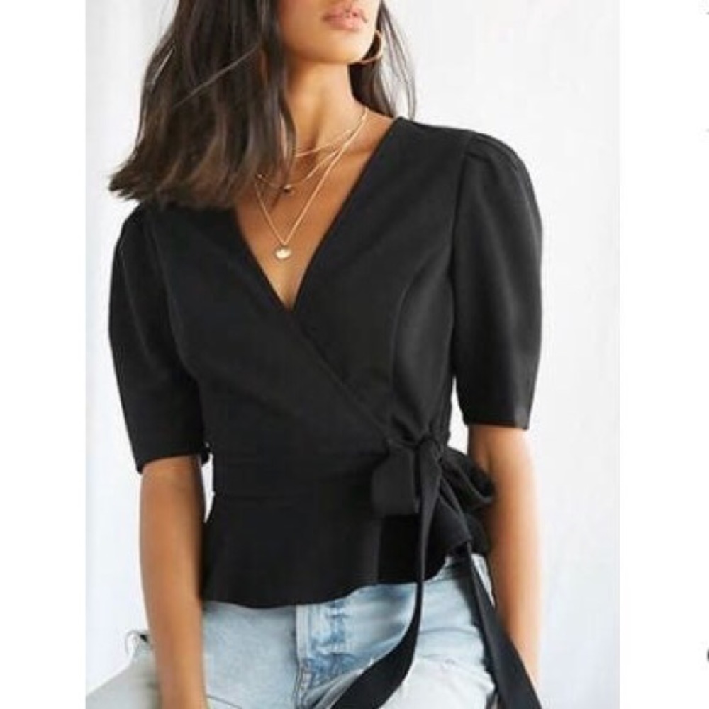 Forever 21 Black Wrap Front Blouse